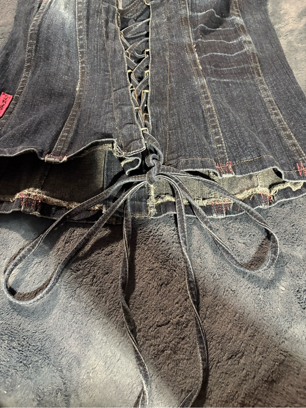 Tripp NYC Denim Corset Top in Dark Blue with Black Trim - Picture 7 of 12